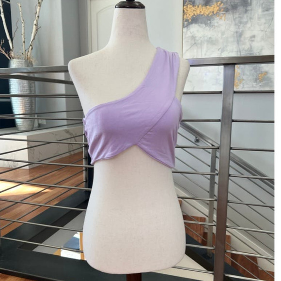 Naked Wardrobe One Shoulder Crop Top in Lavender - Picture 1 of 13